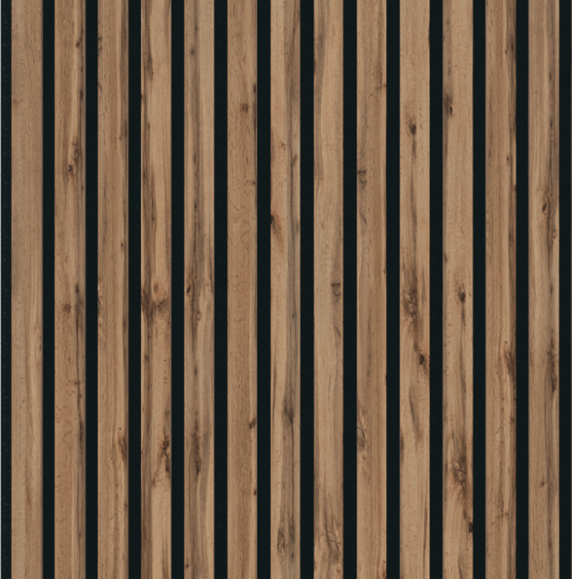 Échantillon de finition Pecan pour panneau mural acoustique à lattes de bois 278x60 cm